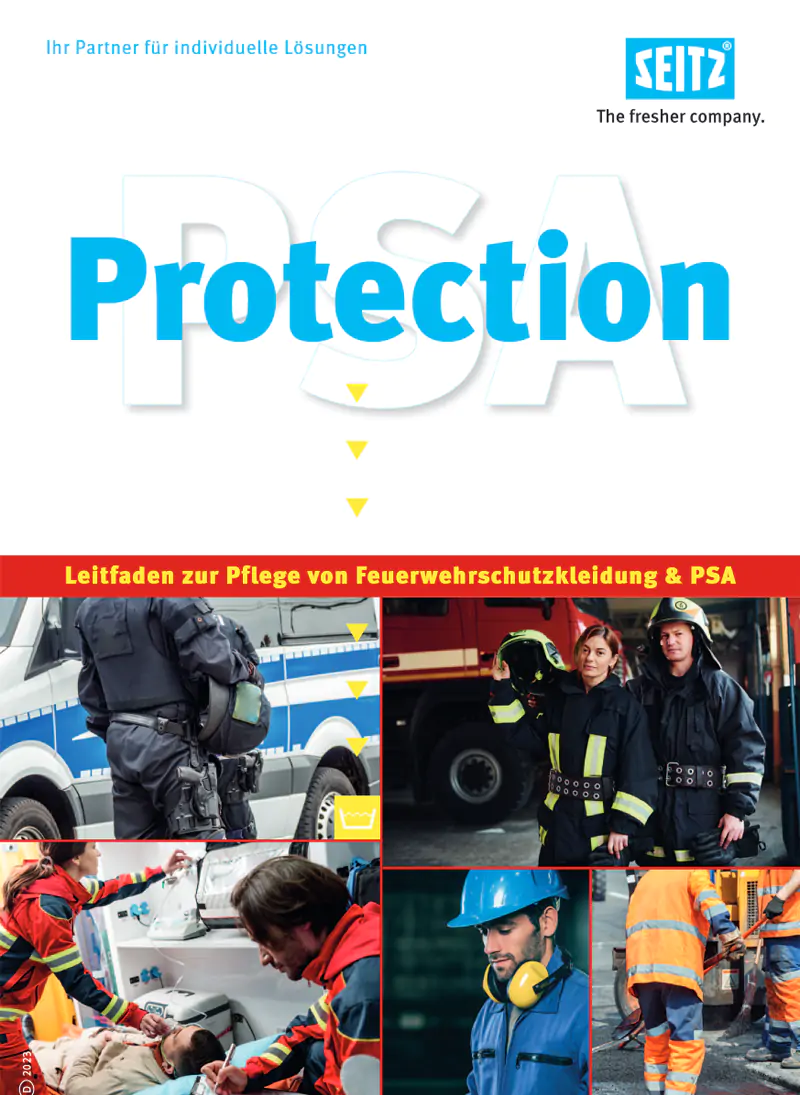 Cover der Broschüre: Leitpfaden zur Pflege von Feuerwehrschutzkleidung